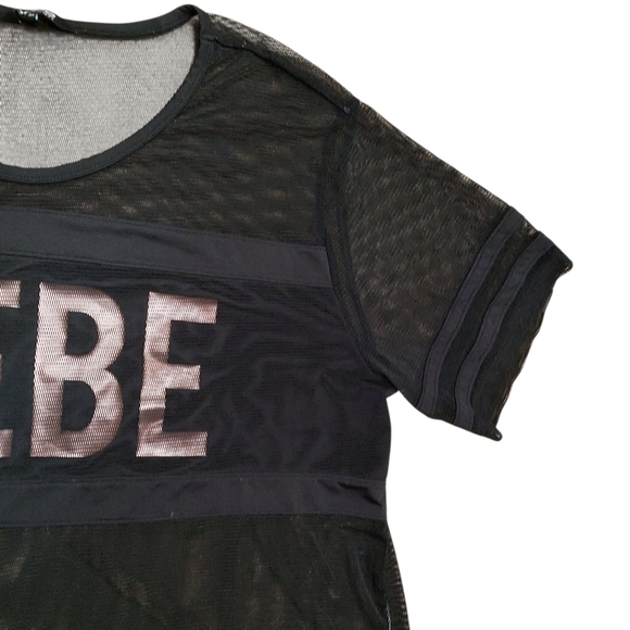 Bebe Sport Black Mesh Logo Active Top Boxy T-Shirt - Picture 8 of 11